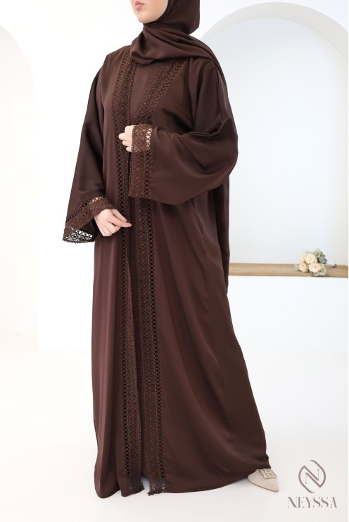 Brown silk kimono abaya from Dubai for hijabi women