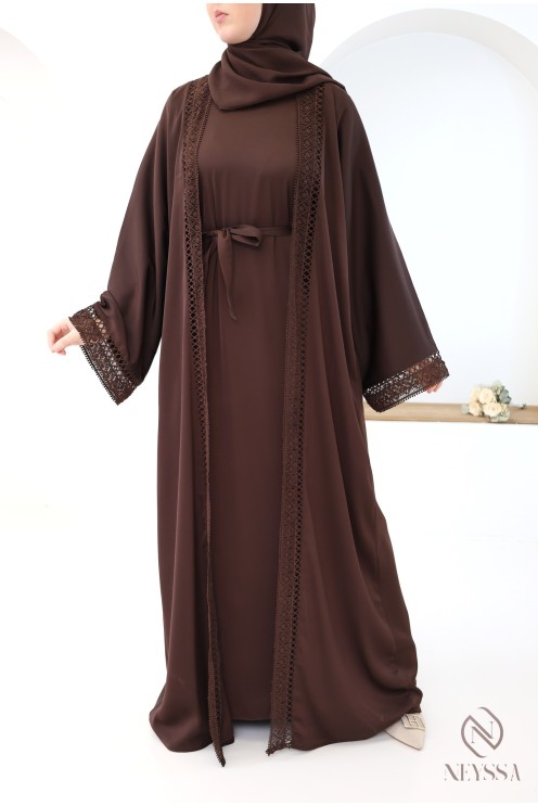 Braune Abaya Dubai Kimono aus Nidah-Seide