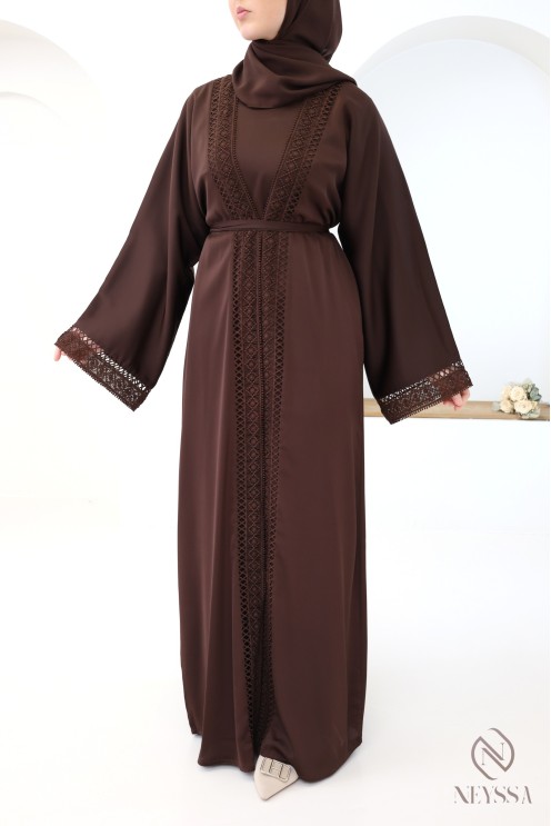 Braune Abaya Dubai Kimono aus Nidah-Seide