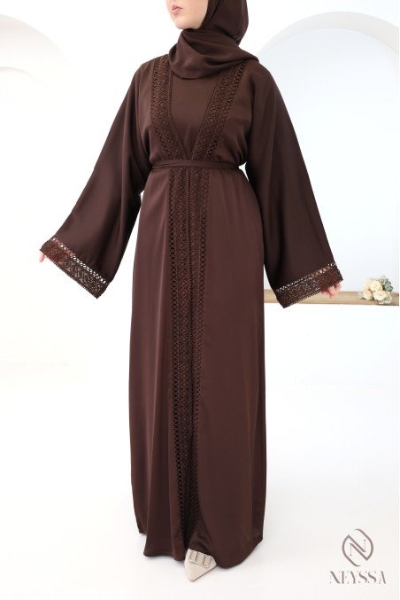 Brown silk kimono abaya from Dubai for hijabi women