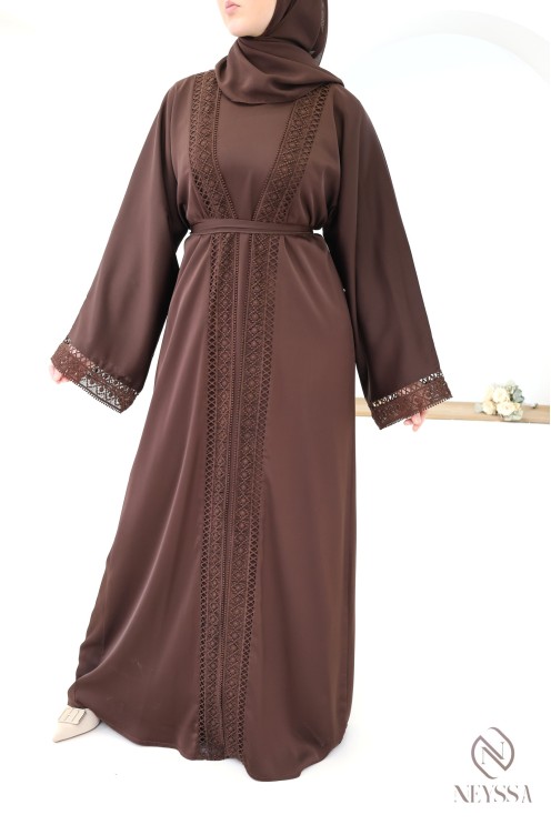 Brown silk kimono abaya from Dubai for hijabi women