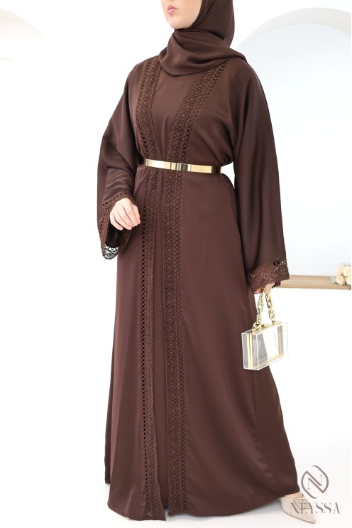 Brown silk kimono abaya from Dubai for hijabi women
