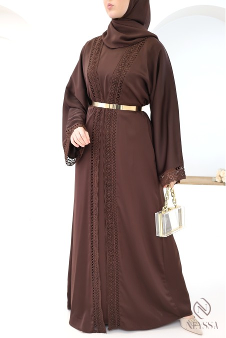 Brown silk kimono abaya from Dubai for hijabi women