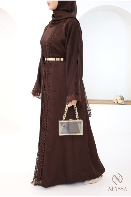 Brown silk kimono abaya from Dubai for hijabi women