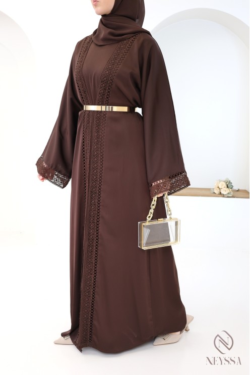 Brown silk kimono abaya from Dubai for hijabi women