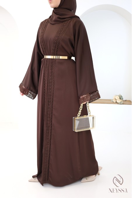 Brown silk kimono abaya from Dubai for hijabi women