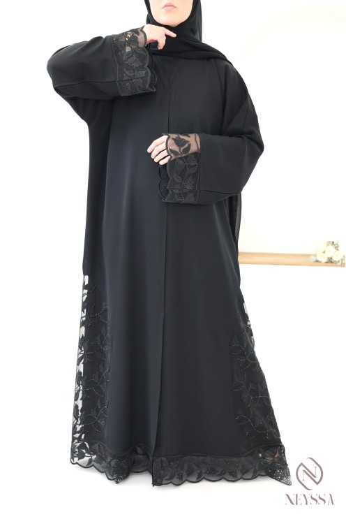 Abaya Dubaï kimono avec broderie tendance femme voilée pour l'Aïd