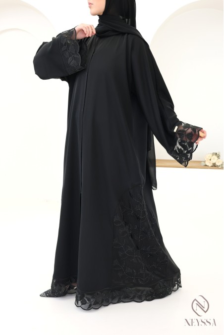 Abaya Dubaï kimono avec broderie tendance femme voilée pour l'Aïd
