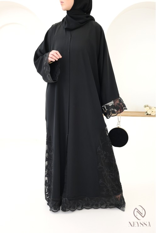 Abaya Dubaï kimono avec broderie tendance femme voilée pour l'Aïd
