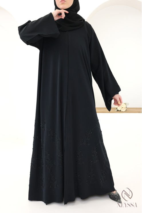 Abaya Dubaï avec perles brodées et strass, idée tenue Aïd