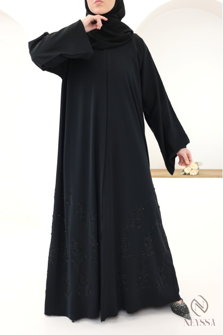 Abaya Dubai with embroidered beads and rhinestones, Eid outfit idea