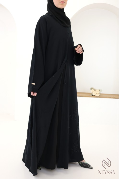 Abaya Dubaï avec perles brodées et strass, idée tenue Aïd