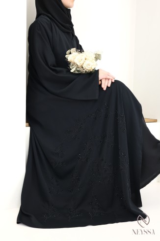 Abaya Dubaï avec perles brodées et strass, idée tenue Aïd