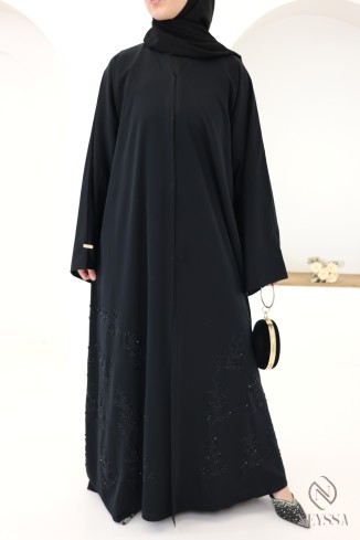 Abaya Dubaï avec perles brodées et strass, idée tenue Aïd 2