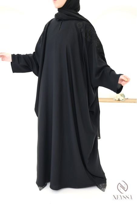 Dubai butterfly cut abaya with embroidery and rhinestones for hijabi