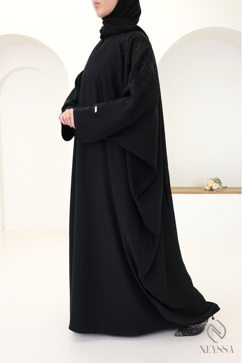Dubai butterfly cut abaya with embroidery and rhinestones for hijabi