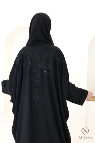 Dubai butterfly cut abaya with embroidery and rhinestones for hijabi 2