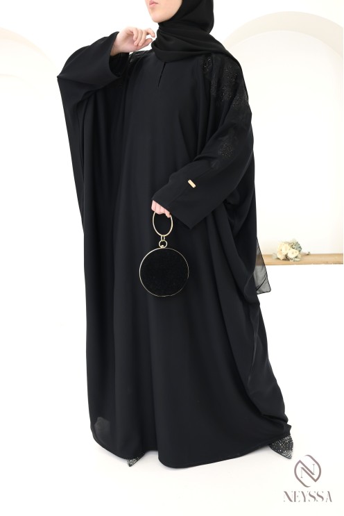 Abaya Dubaï coupe papillon avec broderie et strass femme hijabi