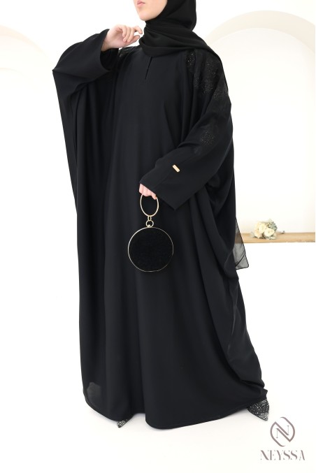 Dubai butterfly cut abaya with embroidery and rhinestones for hijabi