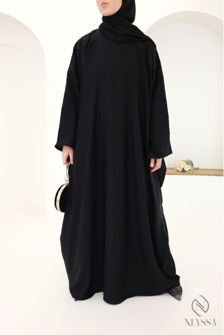 Dubai butterfly cut abaya with embroidery and rhinestones for hijabi