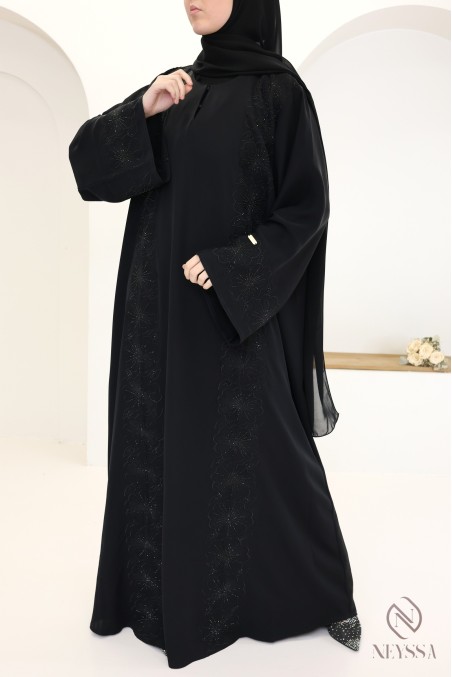Abaya Dubaï brodée coupe droite pour femme voilée, abaya chic