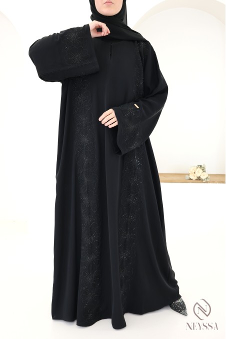 Abaya Dubaï brodée coupe droite pour femme voilée, abaya chic