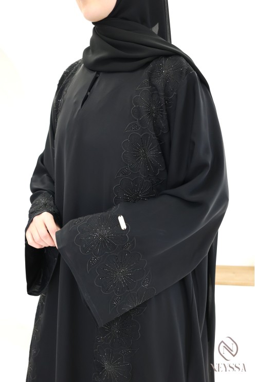 Abaya Dubaï brodée coupe droite pour femme voilée, abaya chic
