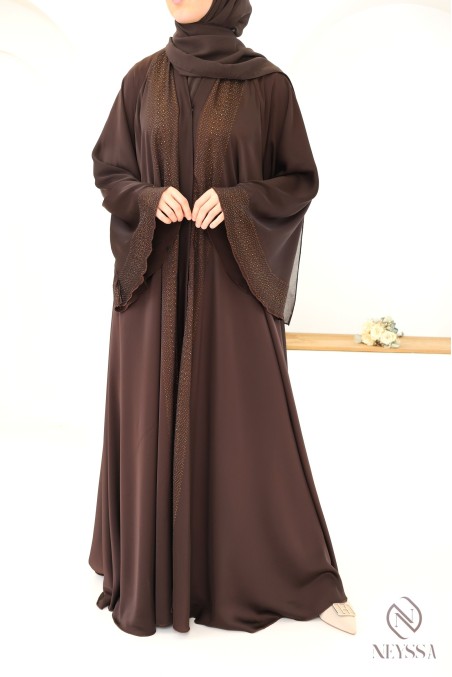 Abaya kimono Dubaï rosy brown soie de nidah haute qualité femme