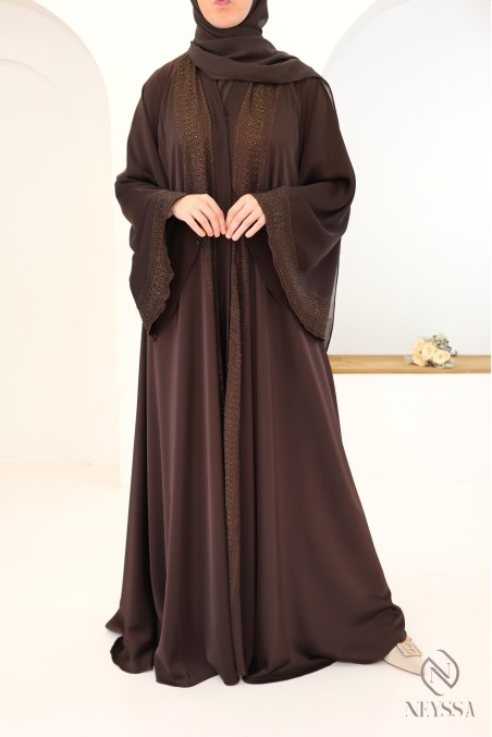 Abaya kimono Dubaï rosy brown soie de nidah haute qualité femme