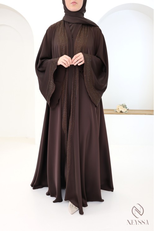 Abaya kimono Dubaï rosy brown soie de nidah haute qualité femme