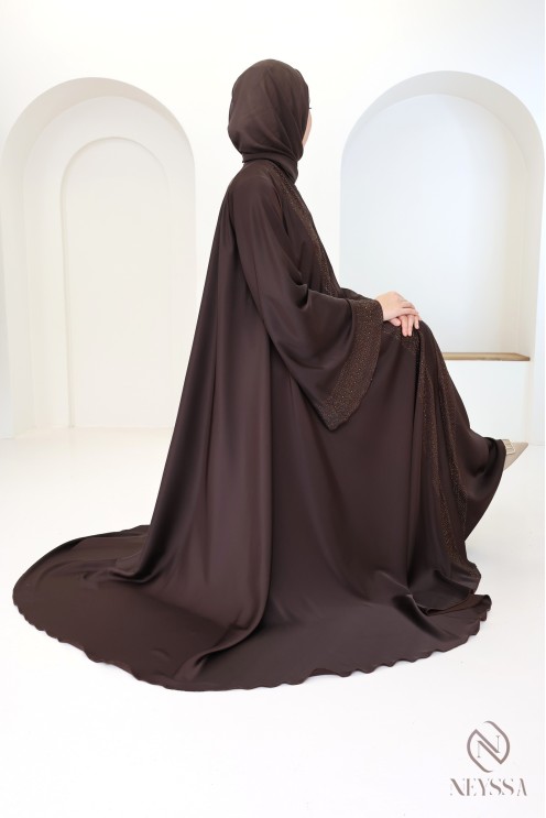 Abaya kimono Dubaï rosy brown soie de nidah haute qualité femme