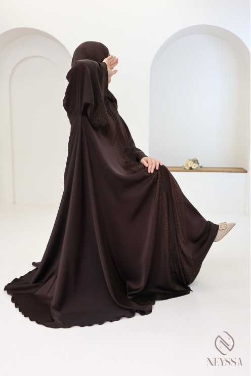High-quality rosy brown silk Dubaï kimono abaya for women