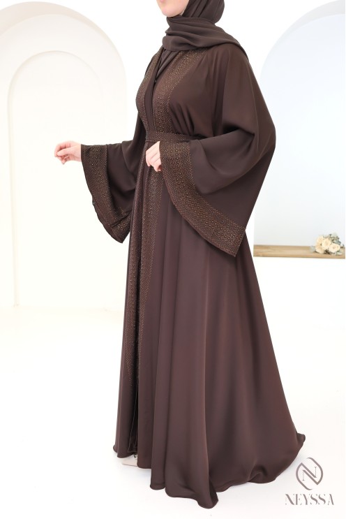 Abaya kimono Dubaï rosy brown soie de nidah haute qualité femme