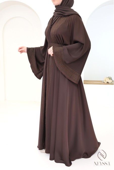 High-quality rosy brown silk Dubaï kimono abaya for women