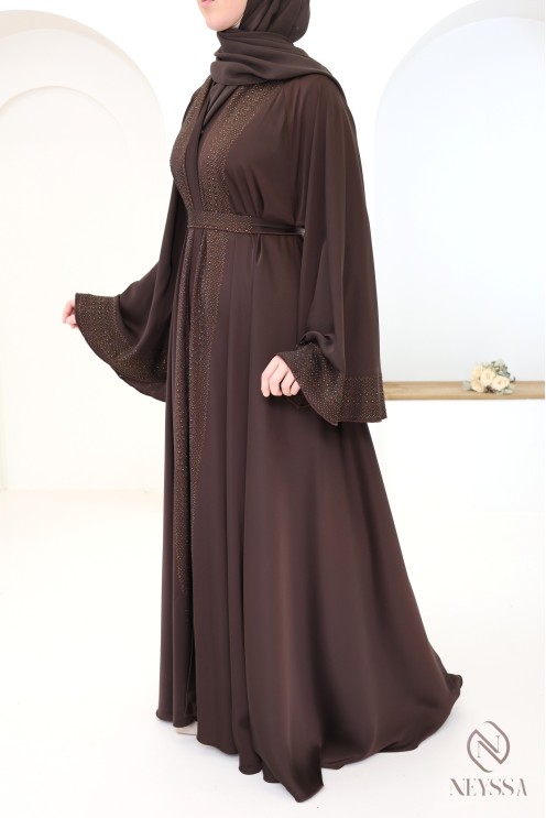 Abaya kimono Dubaï rosy brown soie de nidah haute qualité femme