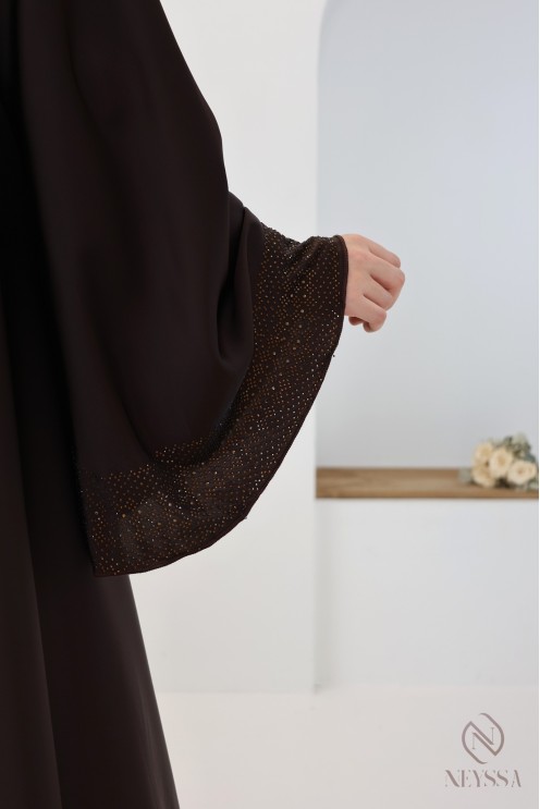 Abaya kimono Dubaï rosy brown soie de nidah haute qualité femme