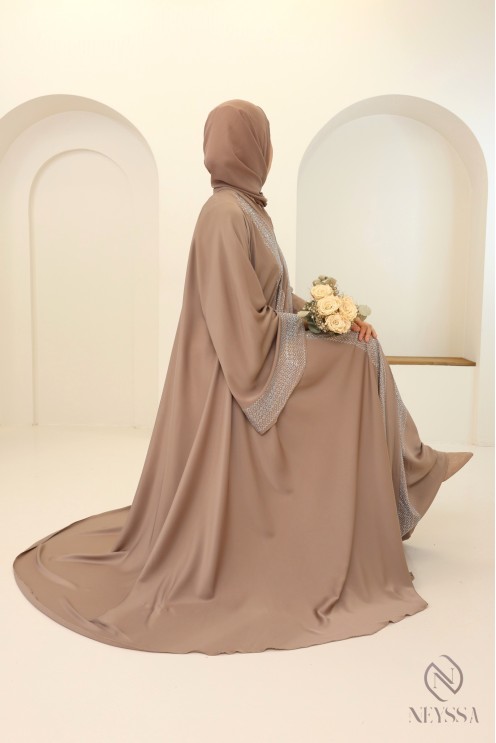 Abaya Kimono Dubai Altrosa Seidenstoff für Eid Hijabi-Frauen