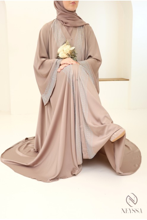 Abaya kimono Dubaï vieux rose tissu soyeux pour l'Aïd femme hijabi