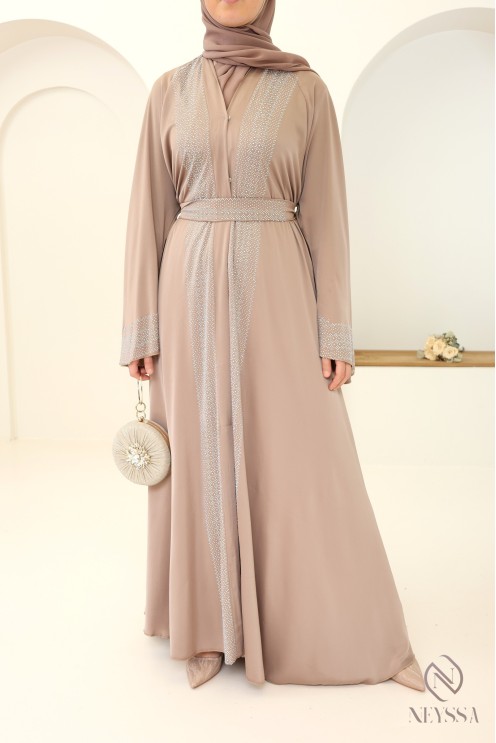 Abaya Kimono Dubai Altrosa Seidenstoff für Eid Hijabi-Frauen