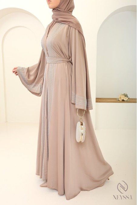 Dubai kimono abaya in dusky pink silky fabric for Eid, for hijabi women