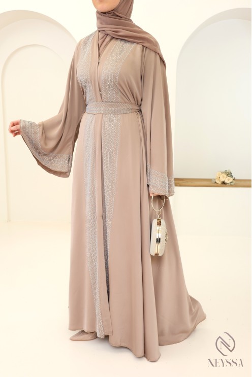 Abaya Kimono Dubai Altrosa Seidenstoff für Eid Hijabi-Frauen