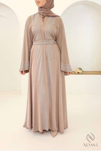 Dubai kimono abaya in dusky pink silky fabric for Eid, for hijabi women