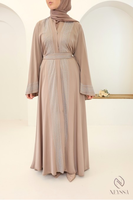 Abaya kimono Dubaï vieux rose tissu soyeux pour l'Aïd femme hijabi