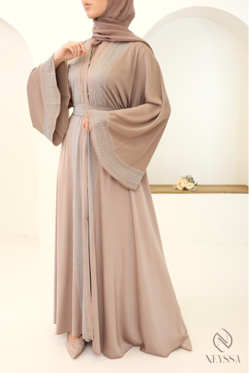 Abaya Kimono Dubai Altrosa Seidenstoff für Eid Hijabi-Frauen