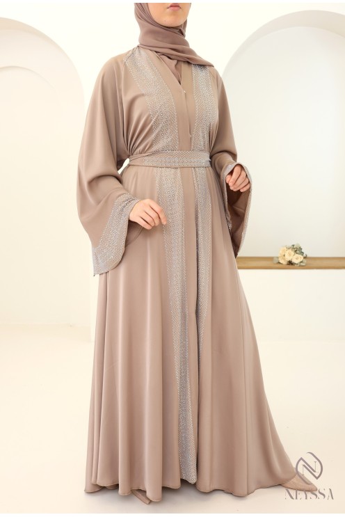 Abaya Kimono Dubai Altrosa Seidenstoff für Eid Hijabi-Frauen