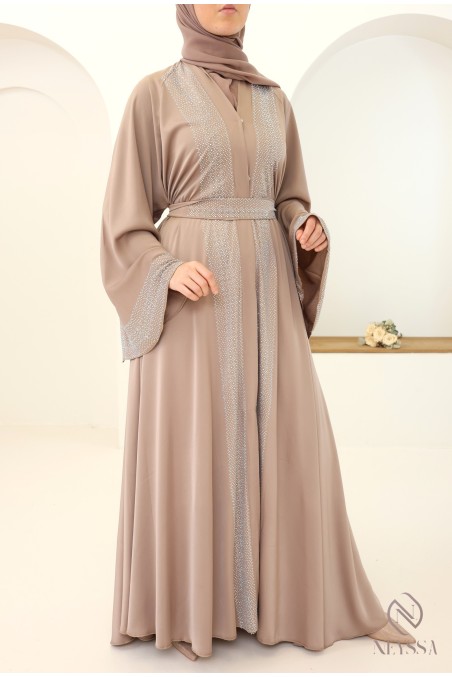 Abaya Kimono Dubai Altrosa Seidenstoff für Eid Hijabi-Frauen