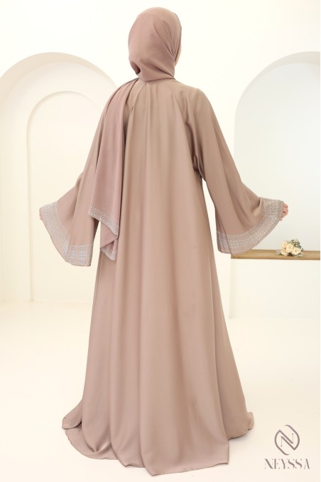 Dubai kimono abaya in dusky pink silky fabric for Eid, for hijabi women