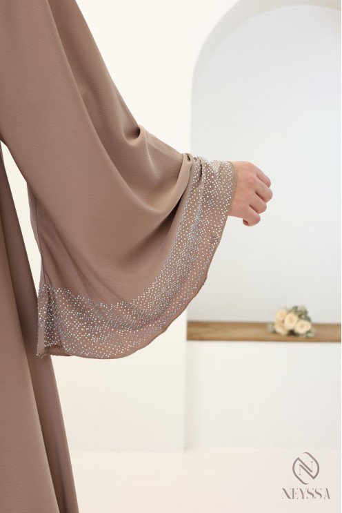 Abaya kimono Dubaï vieux rose tissu soyeux pour l'Aïd femme hijabi
