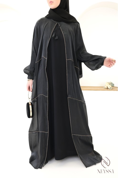 Women's Dubai kimono abaya, 3 pieces with organza hijab included