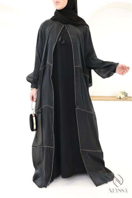 Women's Dubai kimono abaya, 3 pieces with organza hijab included